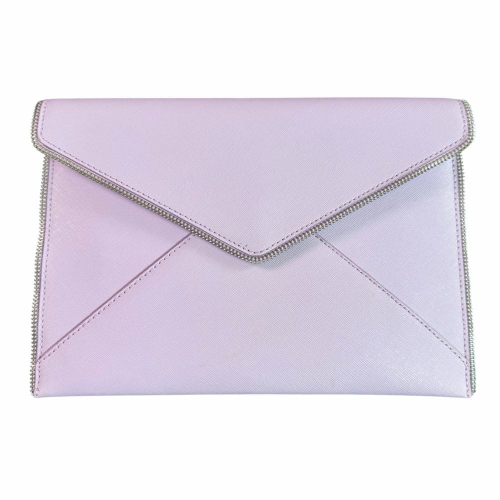 Rebecca Minkoff Lavender Envelope Clutch Zip Detail Leather Bag